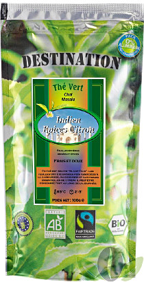 Thé Vert Parfumé Bio Equitable - Chai Masala Indien Epices Citron - 100 g Thé Vert Parfumé Bio Equitable - Chai Masala Indien Epices Citron - 100 g