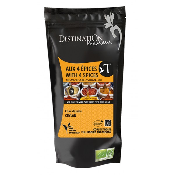 Thé Noir Bio Equitable - Chai Masala Indien 4 épices FBOP - 100g Thé Noir Bio Equitable - Chai Masala Indien 4 épices FBOP - 100g